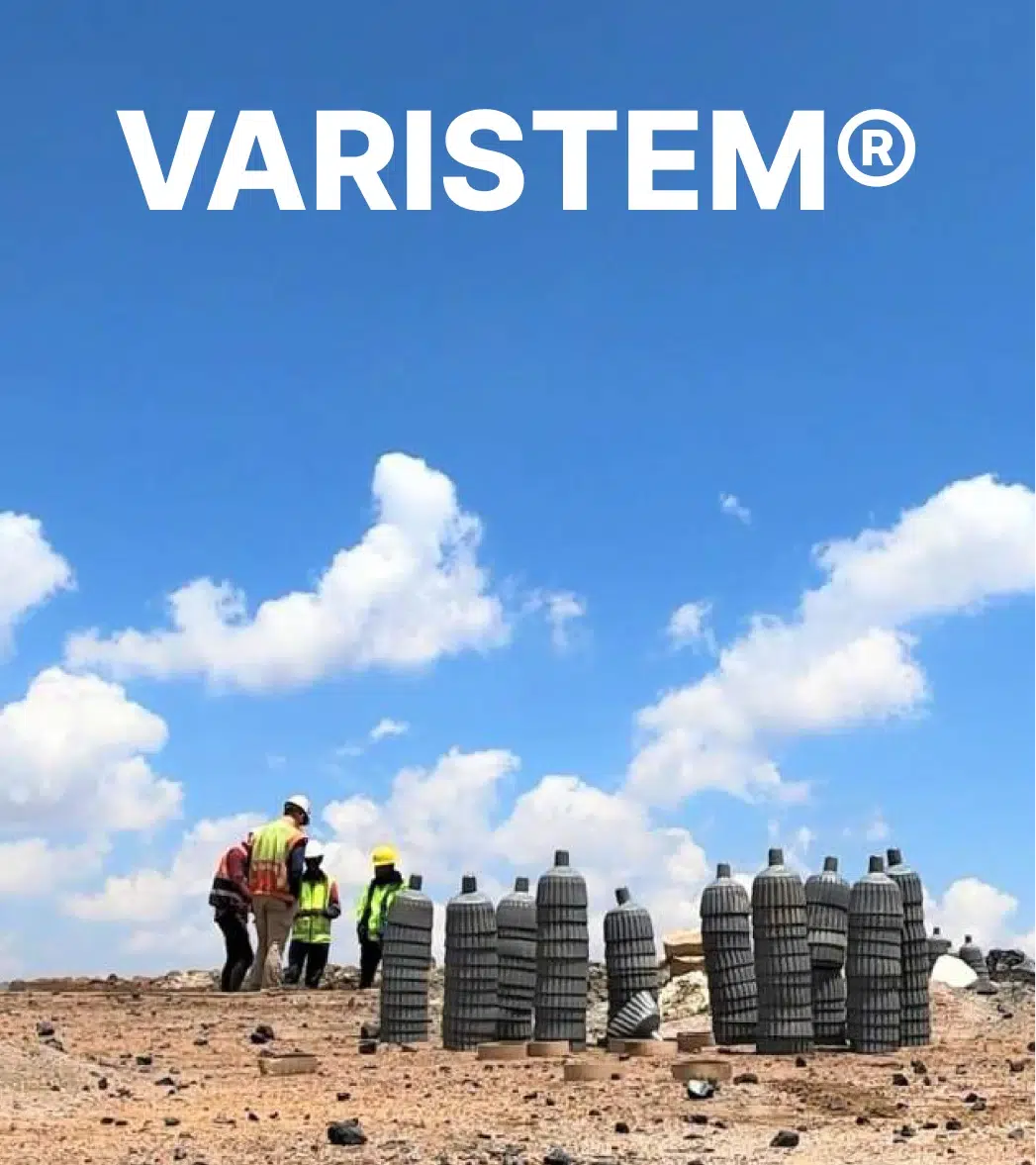 A Varistem thumbnail with stacked stemming plugs in a daylight construction environment.